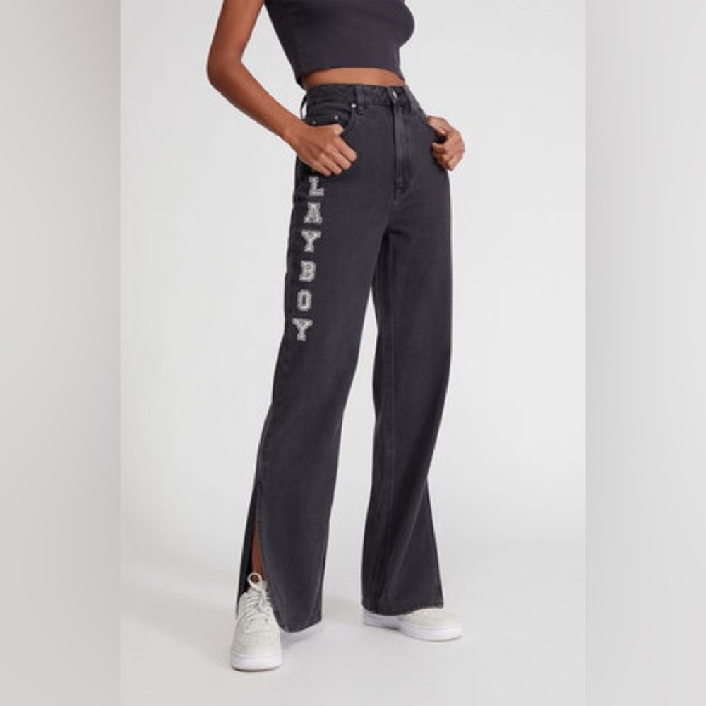 Playboy Jeans Black Side Slit Boyfriend Size 25